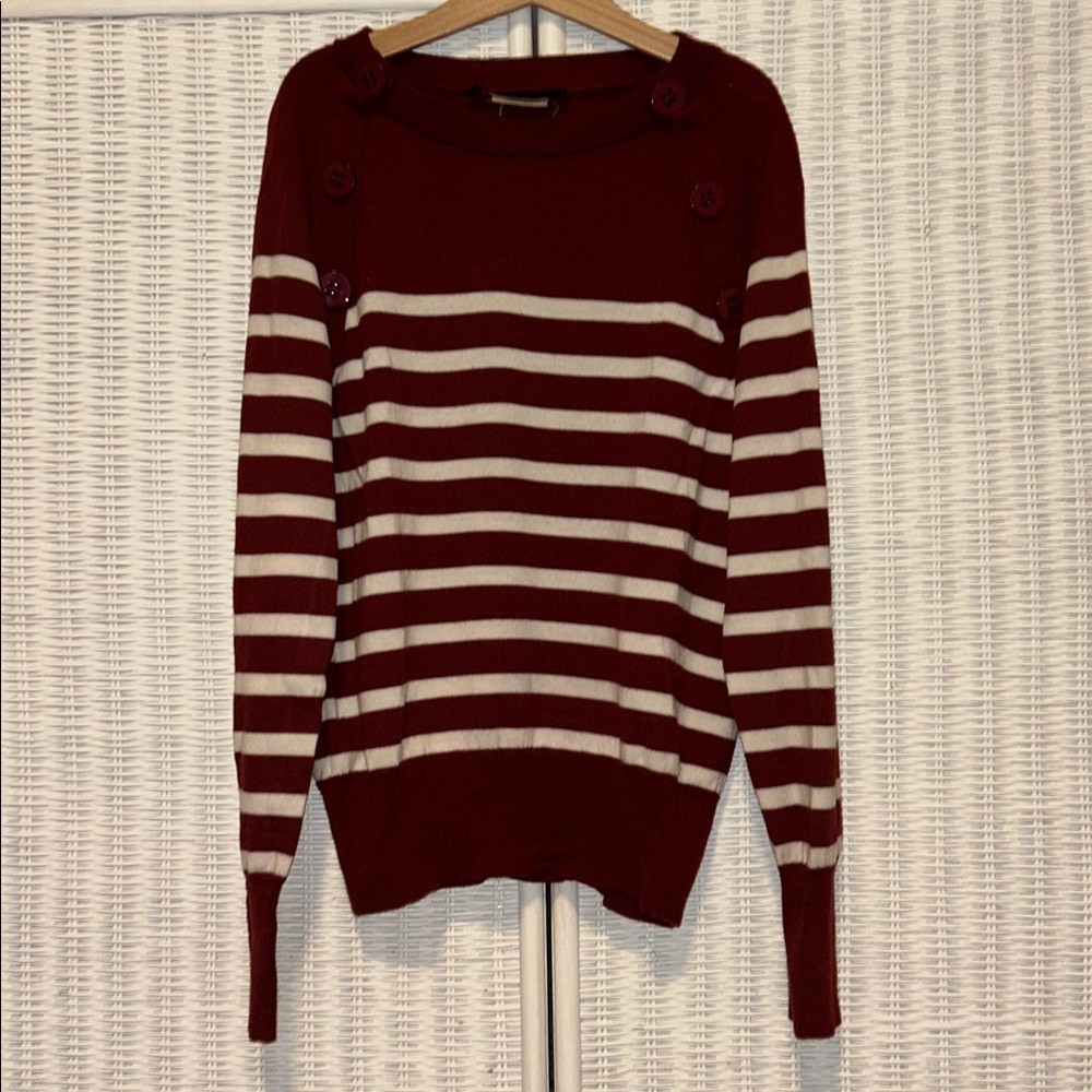 Les Copains fine wool sweater in striped Bordeauxl. Size small